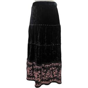 Y2K Pink Sequin Black Velvet Skirt Boho Whimsigoth